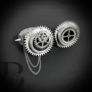 Steampunk Goggles Spectacles Eye Mask with Chain and Gear Details Silver Hallowe