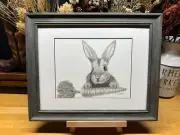 Drawing of a Bunny Rabbit Hare Carrot Graphite Pencil Art Sketch Picture Print