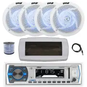 Pyle Bluetooth Marine Receiver,Cover,Antenna,Wire, 4x 6'' 240W LED White Speaker