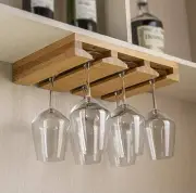 Bamboo Wine Glass Holder, Hanging Stemware Display Rack, Under Cabinet Mounte...