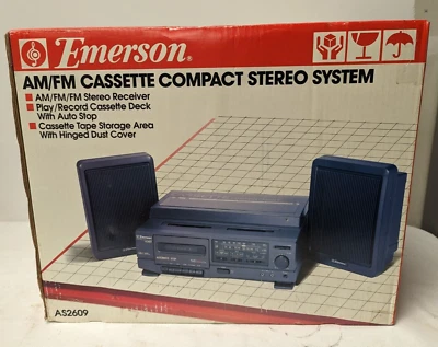Emerson AS2609 AM/FM Cassette Tape Compact Stereo Working w/Cassette Storage NEW