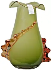 ION TAMAIAN Art Glass Hand Blown Green Vase Fused Glass Romania New