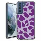 For Samsung Galaxy S20 S21 S23 S24 FE 5g TPU Case+Glass(Cow Skin Purple)