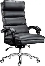 KJLY Office Chair Leather Game Chairs Boss Chair Managerial Executive Chairs Ergonomic Chair Computer Chair, Fixed Armrest, 360 Degree Swivel (Color : Black)