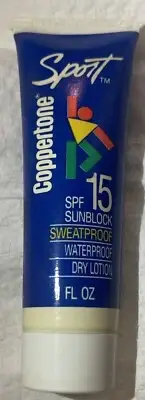 Coppertone Sport SPF 15 Ultra Sweatproof Sunblock Lotion 1 Oz Mini Size Vtg