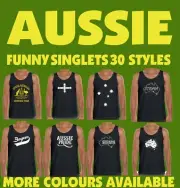 Funny Singlets Aussie Australian Bogan Mens T-shirt Slang Drinking flag Black