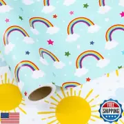 LeZakaa Reversible Baby Shower Wrapping Paper Roll, Sunny Yellow Suns and Rai