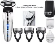 Men's 3-Head Rotary Shaver Electric Razor W/ Exchangeable Trimmer Heads By POVOS