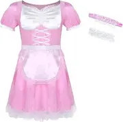 [KSDFIUHAG] Women's Erotic Teddies & Bodysuits Men's Sissy Sexy Costumes Nightclub Clothes Satin Dress with Choker and Headband