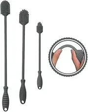 Silicone Bottle Brush Cleaner Set of 3，Long Handle Bottle Cleaning Brushes for Narrow Neck Containers, Water Bottles, Thermos, Hydro Flasks, Coffee Mugs,Baby Bottles (Dark Grey Upgraded Version)