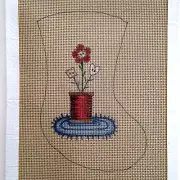 Primitive Button Flowers Mini Christmas Stocking Hand Painted Needlepoint Canvas