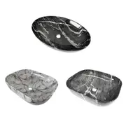 ACA Above Counter Basin Vanity Sink Wash Bowl Ceramic Marbling Black White Rectangle Oval