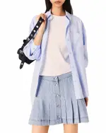 Maje Short Pleated Denim Skirt with Rhinestones