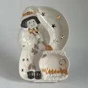 Lenox Halloween Witch Divided Candy Server Porcelain Moon Stars Cauldron 11 In