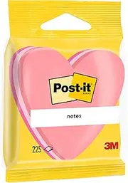 Post-it Notes Die-Cut Shape, Heart, Pink, 70 mm x 70 mm, 225 Sheets - Self-Stick Notes for Note Taking, to Do Lists & Reminders