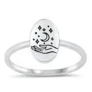 Hand moon star sterling silver toe ring