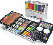 MIAOKE 145 Piece Art Set, Deluxe Mega Aluminum Box Premium Drawing Kit with Colored Pencils, Markers, Acrylic & Watercolor Paints, Oil Pastels, HB Pencils, Watercolor Cake, Sharpener, Eraser
