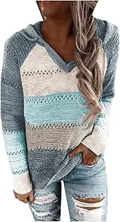 [DuBom] Knitted Sweater Jackets Sweater V-Neck Tops Hooded Blouse Casual Women Fashion Sleeves Long Patchwork Women's Blouse Vacuum of Space Hoodie