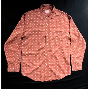 男女vintage古著BIG TRAIN圖騰印花磚紅色橘紅色長袖襯衫外套