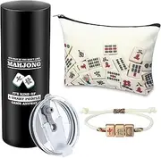 Skylety 3 Pcs Mahjong Gifts Set Graduation Gifts for Women Men 20oz Stainless Steel Insulated Tumbler Mahjong Coin Purse Cosmetic Bag Lucky Bracelet for 2025 Graduation Birthday Gifts Accessories