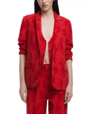 Desigual Red Leaf Printed Blazer Slim Fit Women
