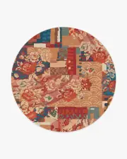 245' Round | Machine Washable Runner Rug | Kid & Pet Friendly | Indoor Rug | Iris Apfel Patchwork Peach Multicolour Tufted Rug | Ruggable