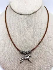 AMERICAN WEST Sterling Silver & Leather Cord Horse Pendant Necklace 17" - NWT