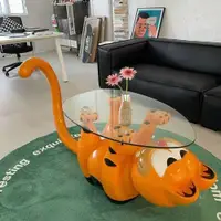 在飛比找ETMall東森購物網優惠-創意設計師可愛動物造型桌子彩繪卡通玻璃鋼加菲貓茶幾網紅款客廳