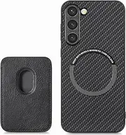 [RUNGOS] for Samsung S23 Case Magsafe, with Magnetic Wallet & Card Holder (Carbon Fiber Texture) [Stable Magnetic] [10Ft Drop Tested] Shockproof for Samsung Galaxy S23 Wallet Case 6.1'' 2023, Black 1st