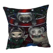 Cute Fairy and Christmas Ferrets Cushion Cover