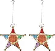 Voniecop 2X Multicolour Glass Star Votive Tea Light Candle Holder Hanging Lighting Lantern