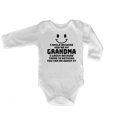 I Smile Because Youre My Grandma - Funny Baby Infants Soft Babygrow Bodysuit