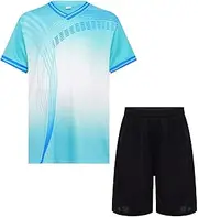 [inhzoy] Kids Boys Quick-Drying Sports Tracksuit V-Neck T-shirt with Drawstring Shorts Football Training Clothes