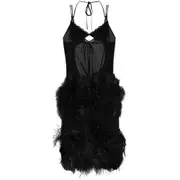 [The Attico] The Attico Feather-trim Midi Dress 40 IT BLACK