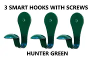 (3) New SmartHook ColorZ Garment Clothes Coat Hooks HUNTER GREEN Rounded Surface