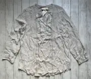 CHICO’S Sz 3 Sequin Shine Tunic Top Embellished Gray Peasant Shirt Boho Gypsy