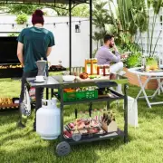 Outsunny Outdoor Bar Cart Grill Table with Wheels, Prep Table with Storage
