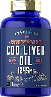 Cod Liver Oil Softgels | 1245mg | 300 Count | Norwegian | Non GMO, Gluten Free | by Carlyle