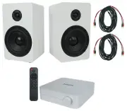 2 Rockville RockShelf 58W 360w 5.25" White Bookshelf Speakers+Bluetooth/Wifi Amp