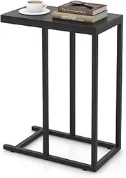 [Giantex] C-Shaped End Table for Couch and Bed, 64 CM High Sofa Side Table with Metal Frame, TV Tray Table for Living Room, Bedroom, Small Spaces, Rustic Brown/Gray Oak (Black)