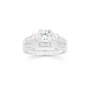 Silver Cz Trilogy Channel Bridal Set Ring. Size S in White