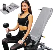 Vivva 2PC Set Microfibre Hooded Gym Towel with Zip Pocket, Quick Dry Super Absorbent Sweat Towel for Exercise Bench Training Workout, Lightweight Carry Bag for Sports, Beach, Travel, Camping (Grey)