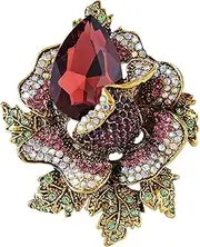 [GYRMMUE] Rose Crystal Flower Brooch for Women Wedding Bride Large Brooches Retro Rose Rhinestone Brooch Ladies Teardrop Brooch Gift