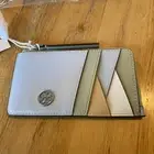 NWT Tory Burch Robinson Color Block Top Zip Card Case Mini Wallet Feather Gray