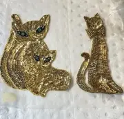 Vintage Lot 2 Appliqué Patch Sequins Cat &cat &kitten Craft Wear Sew