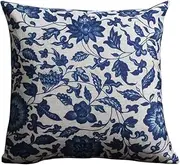 B (45X45cm) Decorative Hamptons Oriental Blue Floral Linen Cushion Cover Pillow Case