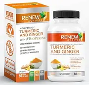 RENEW ACTIVES Turmeric Curcumin 1000MG & 200MG Ginger per 2 Capsules - Potent Antioxidant with Bioperine & Black Pepper Blend for Digestive & Liver Health - Made in Canada - 60 Capsules