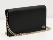 Gucci Chain New 466506 Gg Mini with Detachable Strap Black Leather CrossBody Bag