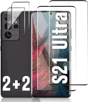 [2+2 Pack] Galaxy S21 Ultra Screen Protector and Camera Protector 3D Full Coverage 9H Hardness Tempered Glass for Samsung Galaxy S21 Ultra 5G (6.8")