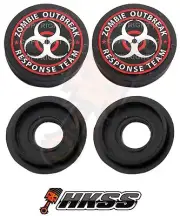 2 Black Custom License Plate Frame Tag Screw Cap Covers - ZOMBIE OUTBREAK WHY